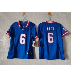Women New York Giants 6 Jaxson Dart Blue F U S E  Throwback Stitched Jersey Women New York Giants 6 Jaxson Dart Blue F U S E  Throwback Stitched Jersey