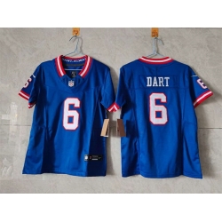 Women New York Giants 6 Jaxson Dart Blue F U S E  Throwback Stitched Jersey Women New York Giants 6 Jaxson Dart Blue F U S E  Throwback Stitched Jersey