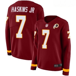 Redskins #7 Dwayne Haskins Jr Burgundy Red Team Color Women Stitched Football Limited Therma Long Sleeve Jersey