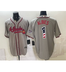 Men Atlanta Braves  1 Ozzie Albies Grey USA 250 Fourth of July Home Stadium Stitched Baseball Jersey
