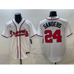 Men Atlanta Braves  24 Deion Sanders White Cool Base Stitched Baseball Jersey