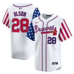 Men Atlanta Braves 28 Matt Olson White 2024 Independence Day Vapor Limited Stitched Baseball Jersey