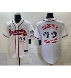 Men Atlanta Braves  Michael Harris II White USA 250 Fourth of July Home Stadium Stitched Baseball Jersey