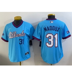 Women Atlanta Braves  31 Greg Maddux Powder Blue 2026 City Connect Stadium Stitched Baseball Jersey