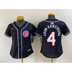 Women Chicago Cubs  4 Pete Crow Armstrong 2026 Fashion Replica Black Out Stitched Baseball Jersey  