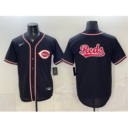 Men Cincinnati Reds Team Big Logo 2026 Fashion Replica Black Out Stitched Baseball Jersey