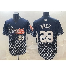 Men Detroit Tigers 28 Javier B E1ez Navy With Patch Vapor Premier Limited Stitched Baseball Jersey