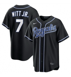 Men Kansas City Royals 7 Bobby Witt Jr 2026 Fashion Replica Black Out Stitched Baseball Jersey Men Kansas City Royals 7 Bobby Witt Jr 2026 Fashion Replica Black Out Stitched Baseball Jersey
