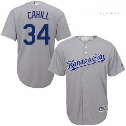 Mens Majestic Kansas City Royals 34 Trevor Cahill Replica Grey Road Cool Base MLB Jersey  Mens Majestic Kansas City Royals 34 Trevor Cahill Replica Grey Road Cool Base MLB Jersey