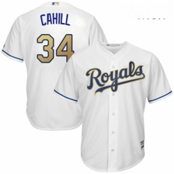 Mens Majestic Kansas City Royals 34 Trevor Cahill Replica White Home Cool Base MLB Jersey  Mens Majestic Kansas City Royals 34 Trevor Cahill Replica White Home Cool Base MLB Jersey