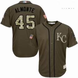 Mens Majestic Kansas City Royals 45 Abraham Almonte Authentic Green Salute to Service MLB Jersey  Mens Majestic Kansas City Royals 45 Abraham Almonte Authentic Green Salute to Service MLB Jersey