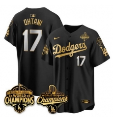 Men Los Angeles Dodgers 17 Shohei Ohtani Black Gold 2025 World Series Champions Back to Back With No 34 Patch Limited Stitched Baseball Jersey