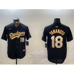 Men Los Angeles Dodgers 18 Yoshinobu Yamamoto Black Gold Limited Stitched Baseball Jersey