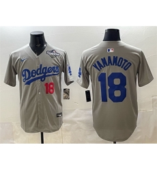 Men Los Angeles Dodgers 18 Yoshinobu Yamamoto Grey 2025 World Series Patch Limited Stitched Baseball Jersey Men Los Angeles Dodgers 18 Yoshinobu Yamamoto Grey 2025 World Series Patch Limited Stitched Baseball Jersey