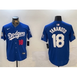 Men Los Angeles Dodgers 18 Yoshinobu Yamamoto Royal 2024 World Series Patch Alternate Limited Stitched Baseball Jersey