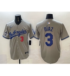 Men Los Angeles Dodgers 3 Edwin D EDaz Grey With 2025 World Series Champions Patch Limited Stitched Baseball JerseyS