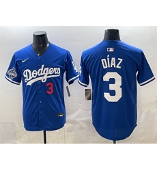 Men Los Angeles Dodgers 3 Edwin D EDaz Royal With 2025 World Series Champions Patch Limited Stitched Baseball Jersey