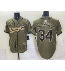 Men Los Angeles Dodgers  34 Fernando Valenzuela Olive 2026 Armed Forces Day Stitched Baseball Jersey