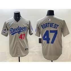 Men Los Angeles Dodgers 47 Ben Rortvedt Grey 2025 World Series Champions Patch Limited Stitched Baseball Jersey