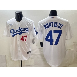 Men Los Angeles Dodgers  47 Ben Rortvedt White Home Cool Base Stitched Baseball Jersey