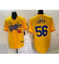 Men Los Angeles Dodgers x One Piece  56 Luffy Yellow Vapor Premier Limited Stitched Baseball Jersey