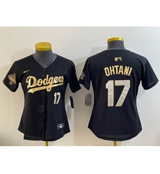 Women Los Angeles Dodgers 17 Shohei Ohtani Black Gold 2025 World Series Champions Patch Limited Stitched Baseball Jersey 