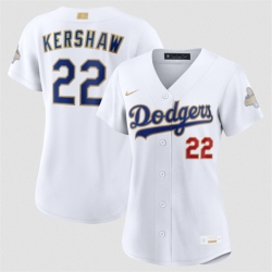 Women Los Angeles Dodgers  22 Clayton Kershaw White 2026 Gold Collection Stadium Stitched Baseball Jersey