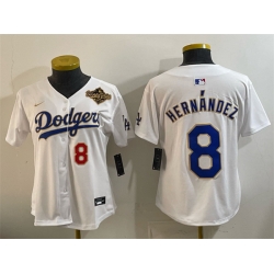Women Los Angeles Dodgers 8 Enrique Hern E1ndez White 2025 World Series Patch Limited Stitched Baseball Jersey