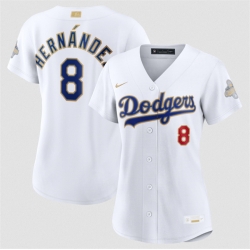Women Los Angeles Dodgers  8 Enrique Hern%%%%C3%%%%A1ndez White 2026 Gold Collection Stadium Stitched Baseball Jersey