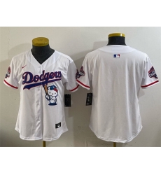 Women Los Angeles Dodgers Blank White Hello Kitty Night 2025 World Series Champions Patch Stitched Baseball Jersey