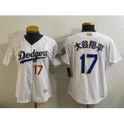 Youth Los Angeles Dodgers  17 %E5%A4%A7%E8%B0%B7%E7%BF%94%E5%B9%B3 White 2026 Gold Collection Stadium Stitched Baseball Jersey
