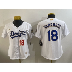 Youth Los Angeles Dodgers  18 Yoshinobu Yamamoto White 2026 Gold Collection Stadium Stitched Baseball Jersey