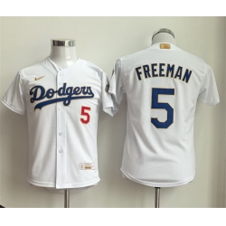 Youth Los Angeles Dodgers  5 Freddie Freeman White Gold Collection Stadium Stitched Baseball Jersey