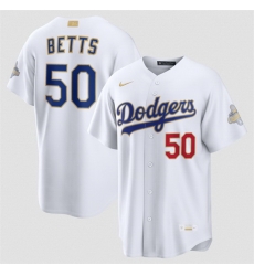 Youth Los Angeles Dodgers  50 Mookie Betts White 2026 Gold Collection Stadium Stitched Baseball Jersey