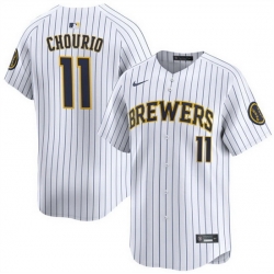 Men Milwaukee Brewers 11 Jackson Chourio White 2024 Alternate Limited Stitched Baseball Jersey