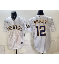 Men Milwaukee Brewers  12 Cooper Pratt White Stitched Baseball Jersey