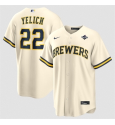 Men Milwaukee Brewers 22 Christian Yelich Cream 2026 World Series Cool Base Stitched Baseball Jersey Men Milwaukee Brewers 22 Christian Yelich Cream 2026 World Series Cool Base Stitched Baseball Jersey