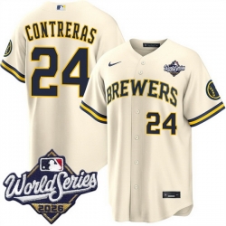 Men Milwaukee Brewers  24 William Contreras Cream 2026 World Series Stitched Baseball Jersey