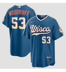 Men Milwaukee Brewers 53 Brandon Woodruff Mineral Blue 2026 City Connect Stadium Stitched Baseball Jersey Men Milwaukee Brewers 53 Brandon Woodruff Mineral Blue 2026 City Connect Stadium Stitched Baseball Jersey