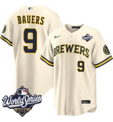 Men Milwaukee Brewers 9 Jake Bauers Cream 2026 World Series Stitched Baseball Jersey Men Milwaukee Brewers 9 Jake Bauers Cream 2026 World Series Stitched Baseball Jersey