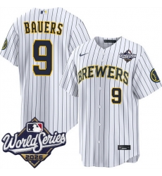 Men Milwaukee Brewers 9 Jake Bauers White 2026 World Series Stitched Baseball Jersey Men Milwaukee Brewers 9 Jake Bauers White 2026 World Series Stitched Baseball Jersey