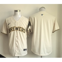 Men Milwaukee Brewers Blank Cream Limited Stitched Jersey