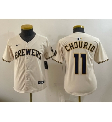 Youth Milwaukee Brewers  11 Jackson Chourio Cream Limited Stitched Jersey