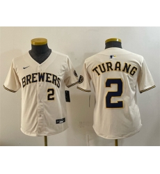 Youth Milwaukee Brewers  2 Brice Turang Cream Limited Stitched Jersey