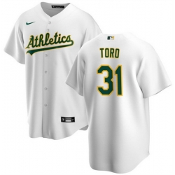 Men Oakland Athletics 31 Abraham Toro White Cool Base Stitched Jersey