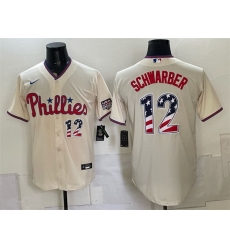 Men Philadelphia Phillies  12 Kyle Schwarber Cream USA 250 Fourth of July Home Stitched Baseball Jersey