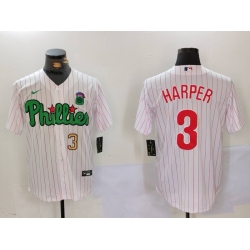 Men Philadelphia Phillies 3 Bryce Harper White Green Cool Base Stitched Jersey 1