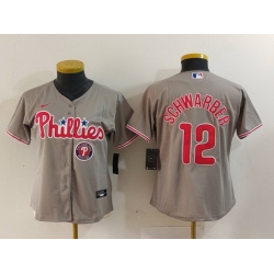 Women Philadelphia Phillies 12 Kyle Schwarber Grey Cool Base Stitched Baseball Jersey 2