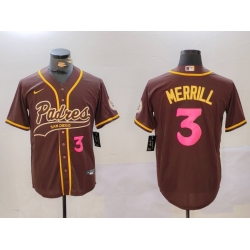 Men San Diego Padres 3 Jackson Merrill Brown Cool Base Stitched Baseball Jersey 2