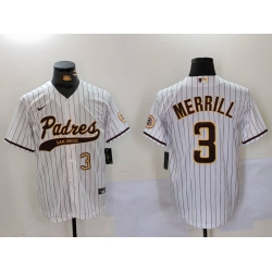 Men San Diego Padres 3 Jackson Merrill white Cool Base Stitched Baseball Jersey 001